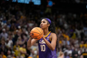 LSU Forward Angel Reese in action on the basketball court