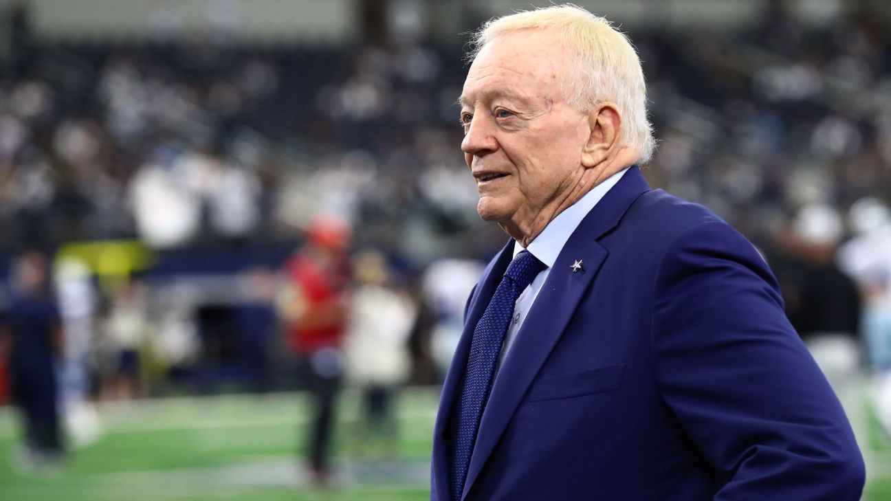 Image of Cowboys owner Jerry Jones with overlay text about paternity dispute legal case